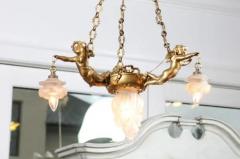 French 19th Century Gilt Metal Chandelier with Three Cherubs Holding the Lights - 3427052