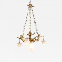 French 19th Century Gilt Metal Chandelier with Three Cherubs Holding the Lights - 3435436