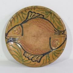 French 19th Century Glazed Folk Art Ceramic Platter Bowl Depicting Two Fish - 4116137