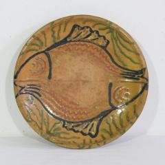 French 19th Century Glazed Folk Art Ceramic Platter Bowl Depicting Two Fish - 4116139