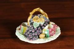 French 19th Century Glazed Majolica Lidded Fruit Dish with Grapes - 3426894