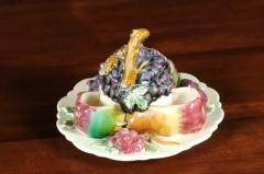 French 19th Century Glazed Majolica Lidded Fruit Dish with Grapes - 3426994