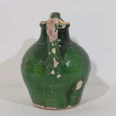 French 19th Century Green Yellow Glazed Terracotta Jug or Water Cruche Orjol - 4116231