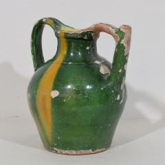 French 19th Century Green Yellow Glazed Terracotta Jug or Water Cruche Orjol - 4116232