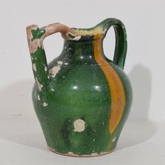 French 19th Century Green Yellow Glazed Terracotta Jug or Water Cruche Orjol - 4116234