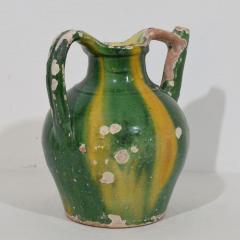 French 19th Century Green Yellow Glazed Terracotta Jug or Water Cruche Orjol - 4116296