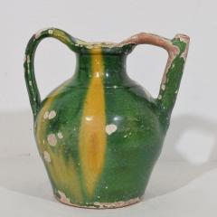 French 19th Century Green Yellow Glazed Terracotta Jug or Water Cruche Orjol - 4116302