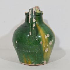 French 19th Century Green Yellow Glazed Terracotta Jug or Water Cruche Orjol - 4116303