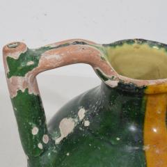 French 19th Century Green Yellow Glazed Terracotta Jug or Water Cruche Orjol - 4116306