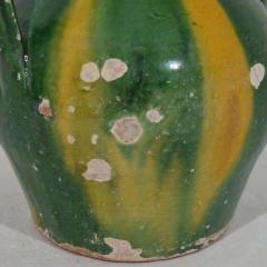French 19th Century Green Yellow Glazed Terracotta Jug or Water Cruche Orjol - 4116346