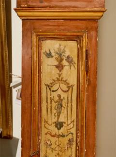 French 19th Century Longcase Painted Clock with Carved Crest and Classical D cor - 3414995