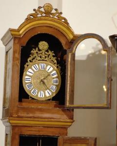 French 19th Century Longcase Painted Clock with Carved Crest and Classical D cor - 3415011