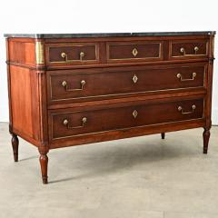 French 19th Century Louis XVI Style Walnut Marble Commode - 4150173