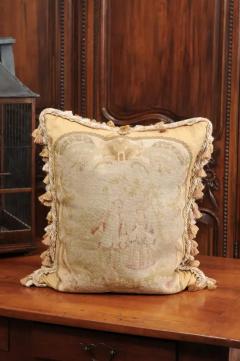 French 19th Century Needlepoint Tapestry Pillow Depicting Two Artistocrates - 3461514