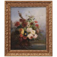 French 19th Century Oil on Canvas Floral Painting circa 1830 in Gilt Frame - 3461539