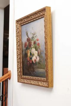 French 19th Century Oil on Canvas Floral Painting circa 1830 in Gilt Frame - 3461545