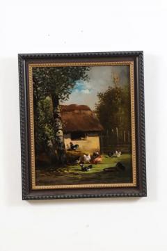 French 19th Century Oil on Canvas Painting Depicting Roosters in a Barnyard - 3461641