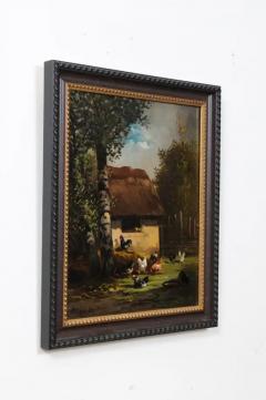 French 19th Century Oil on Canvas Painting Depicting Roosters in a Barnyard - 3461793