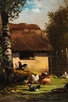 French 19th Century Oil on Canvas Painting Depicting Roosters in a Barnyard - 3461812