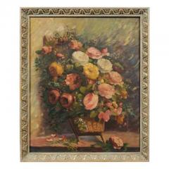 French 19th Century Oil on Canvas Still Life Painting Depicting Roses in Basket - 3426849