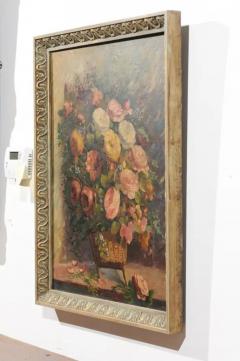 French 19th Century Oil on Canvas Still Life Painting Depicting Roses in Basket - 3426856