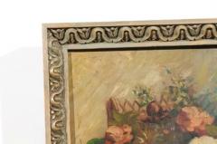 French 19th Century Oil on Canvas Still Life Painting Depicting Roses in Basket - 3426879