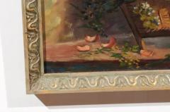 French 19th Century Oil on Canvas Still Life Painting Depicting Roses in Basket - 3426883