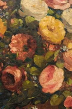 French 19th Century Oil on Canvas Still Life Painting Depicting Roses in Basket - 3426930