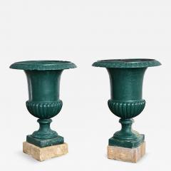 French 19th Century Pair of Cast Iron Urns on Stone Bases - 4581793