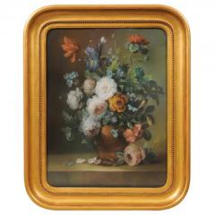 French 19th Century Paste Painting with Bouquet of Flowers in Giltwood Frame - 3472665
