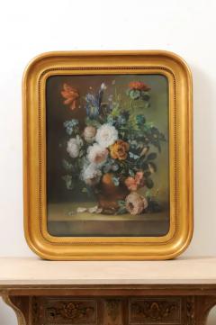 French 19th Century Paste Painting with Bouquet of Flowers in Giltwood Frame - 3472666