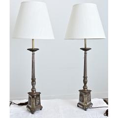 French 19th Century Silverplate Altar Candlestick Lamps - 4645630
