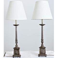 French 19th Century Silverplate Altar Candlestick Lamps - 4645654