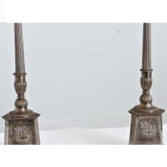 French 19th Century Silverplate Altar Candlestick Lamps - 4645655