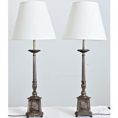 French 19th Century Silverplate Altar Candlestick Lamps - 4645684