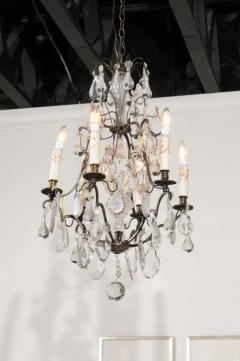 French 19th Century Six Light Brass Chandelier with Pendeloques and Teardrops - 3461700