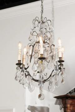 French 19th Century Six Light Brass Chandelier with Pendeloques and Teardrops - 3461705