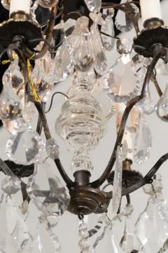 French 19th Century Six Light Brass Chandelier with Pendeloques and Teardrops - 3461718