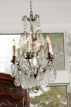 French 19th Century Six Light Crystal Chandelier with Pendeloques and Rosettes - 3472663