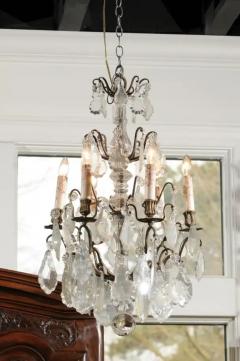 French 19th Century Six Light Crystal Chandelier with Pendeloques and Rosettes - 3472768
