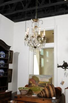 French 19th Century Six Light Crystal Chandelier with Scrolled Brass Armature - 3422409