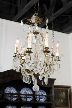 French 19th Century Six Light Crystal Chandelier with Scrolled Brass Armature - 3422491