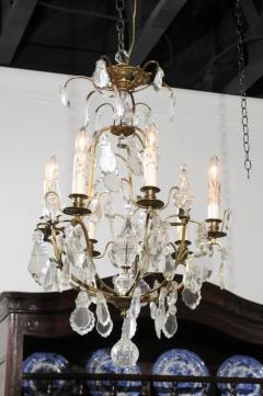 French 19th Century Six Light Crystal Chandelier with Scrolled Brass Armature - 3422590