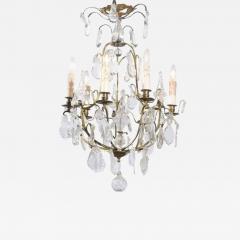French 19th Century Six Light Crystal Chandelier with Scrolled Brass Armature - 3435365