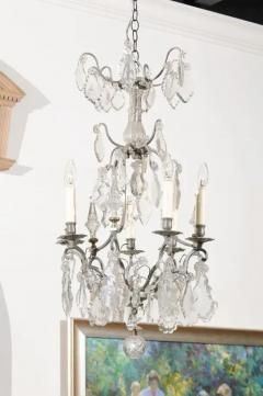 French 19th Century Six Light Crystal Chandelier with Silvered Iron Armature - 3422826