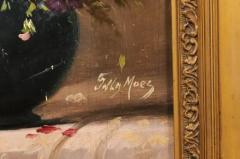 French 19th Century Still Life Oil Painting Depicting Pansies in Giltwood Frame - 3432857