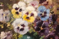 French 19th Century Still Life Oil Painting Depicting Pansies in Giltwood Frame - 3432875