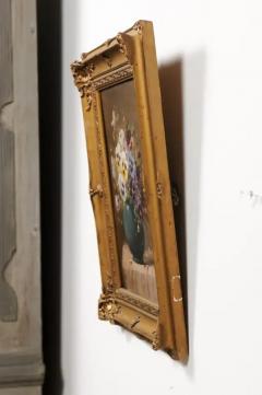 French 19th Century Still Life Oil Painting Depicting Pansies in Giltwood Frame - 3433029