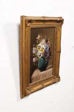 French 19th Century Still Life Oil Painting Depicting Pansies in Giltwood Frame - 3433051