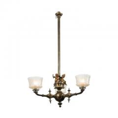 French 19th Century Three Light Bronze and Baccarat Chandelier with Cherubs - 3422653